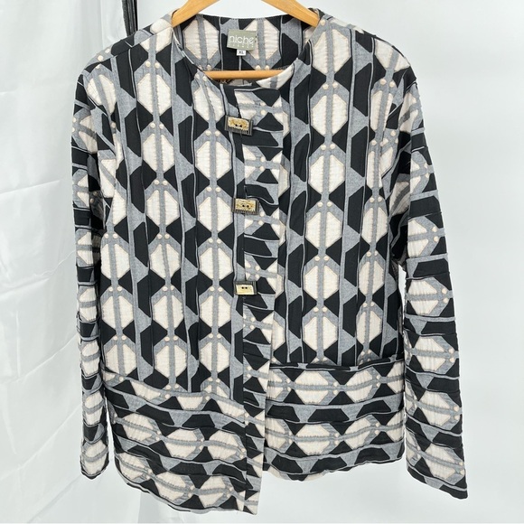 Niche Nilgun Derman Geometric Pattern Jacket Size XL Metallic Accents Big Button - Picture 1 of 13